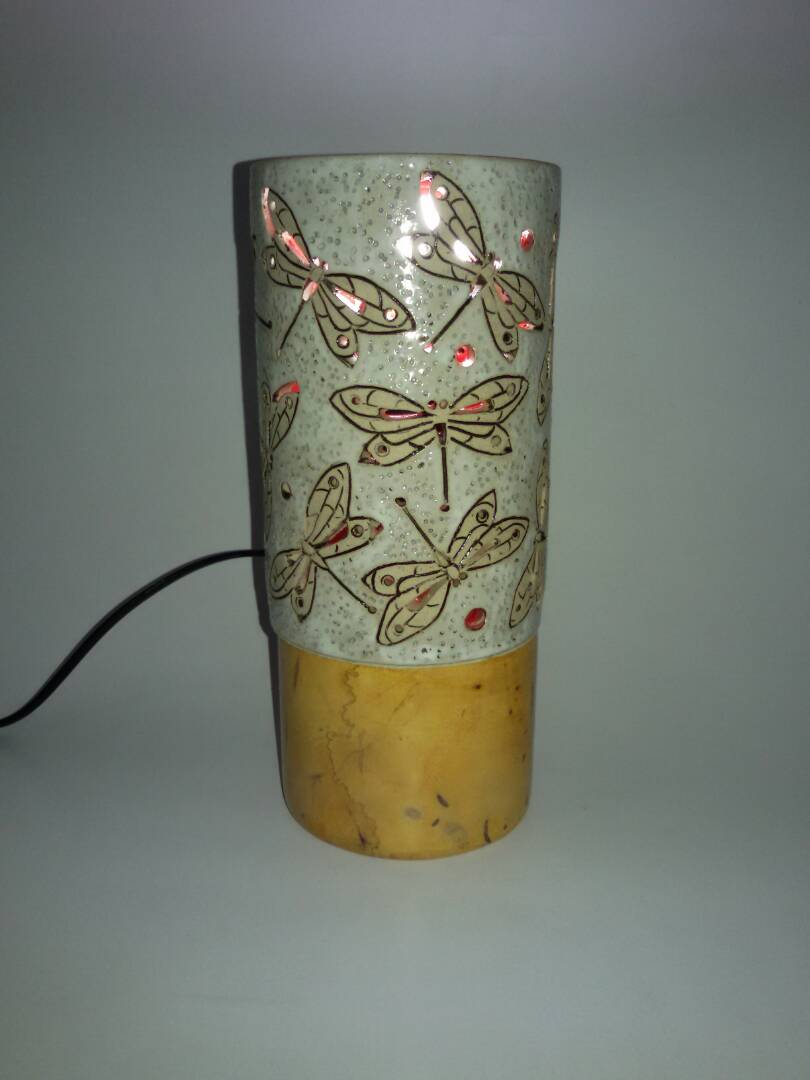 Lampu Meja Keramik  Motif  Capung Antik Unik Bahan Porcelen 